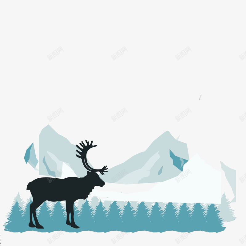 雪山麋鹿png免抠素材_88icon https://88icon.com 人与自然 山峰剪影 洁白的雪山 热爱自然 雪山 麋鹿
