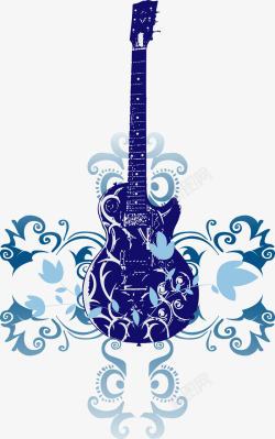 蓝色吉他蓝色花纹矢量图素材