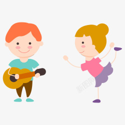 弹奏吉他孩子上音乐课矢量图高清图片