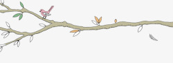 卡通手绘一枝树枝和花鸟素材