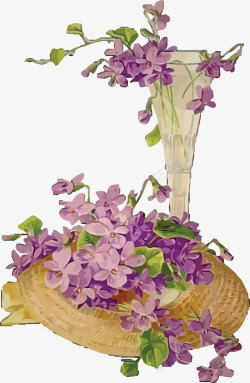 手绘紫罗兰花朵盆栽素材