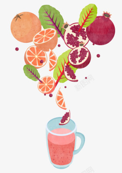 卡通漂浮水果果汁素材