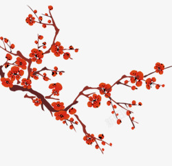 红色樱桃树枝复古水墨傲骨梅花背景装饰图案高清图片