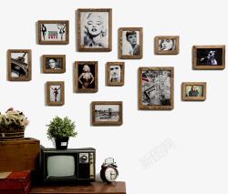 装饰画照片复古长方形实木照片墙高清图片