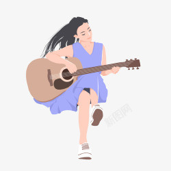 弹吉他的小女孩手绘弹吉他的小女孩高清图片
