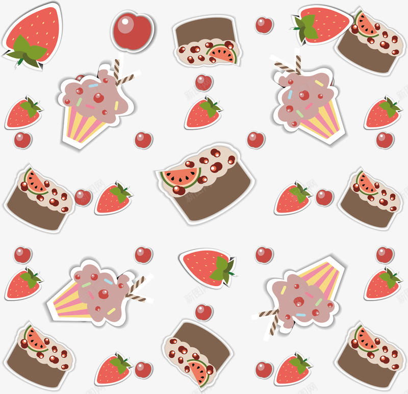 草莓蛋糕花纹png免抠素材_88icon https://88icon.com 卡通花纹 卡通蛋糕 矢量png 花纹 草莓花纹 蛋糕花纹