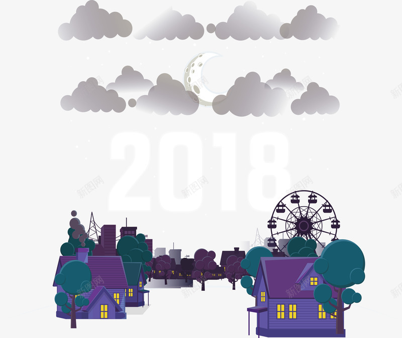 2018新年狂欢夜海报png免抠素材_88icon https://88icon.com 2018 元旦跨年 新年夜 白色2018 矢量png 跨年夜