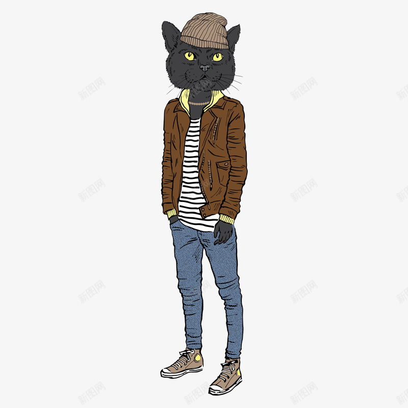 戴帽子的猫先生矢量图eps免抠素材_88icon https://88icon.com 可爱 呆萌手绘动物 猫先生 线稿 矢量图