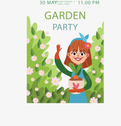 可爱园丁女孩花园派对矢量图素材