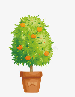 柿子树盆栽卡通绿色柿子树矢量图高清图片