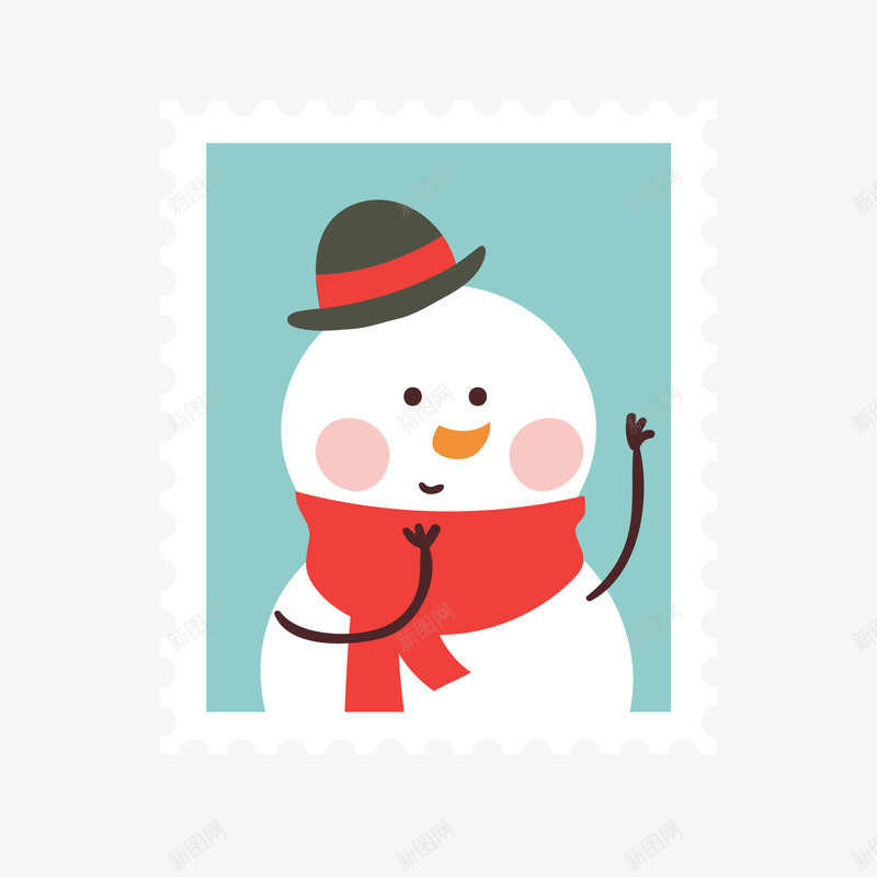 卡通可爱的雪人邮票png免抠素材_88icon https://88icon.com 卡通 可爱 围巾 帽子 相片 邮票 雪人