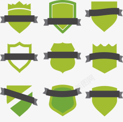 多款绿色丝带盾牌标签素材