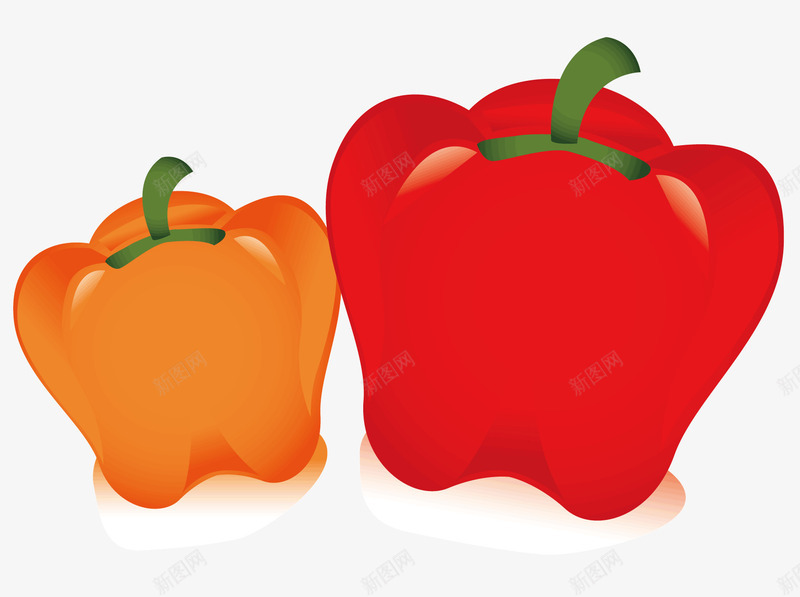 两个彩色辣椒png免抠素材_88icon https://88icon.com 彩色辣椒 橘黄色 水果椒 水果蔬菜 红色 配菜