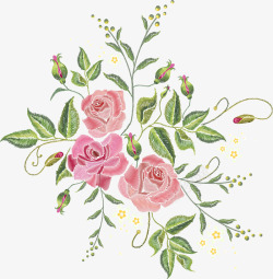 苏绣粉红色玫瑰花图案高清图片