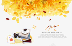 韩国画韩国秋叶秋季休闲咖啡水高清图片