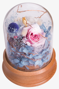 透明玻璃球圣诞节进口粉色玫瑰花永生花玻璃高清图片
