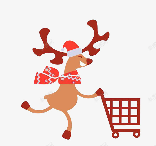 手绘推着购物车的小鹿png免抠素材_88icon https://88icon.com 卡通 圣诞节 圣诞购物 奔跑的 小推车 小鹿 购物车