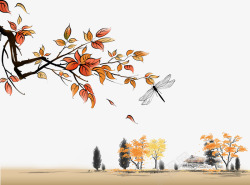 手绘秋日风景背景图素材
