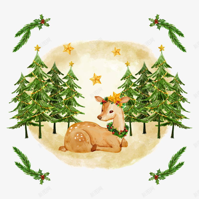 圣诞节麋鹿png免抠素材_88icon https://88icon.com 圣诞节插画 矢量圣诞树