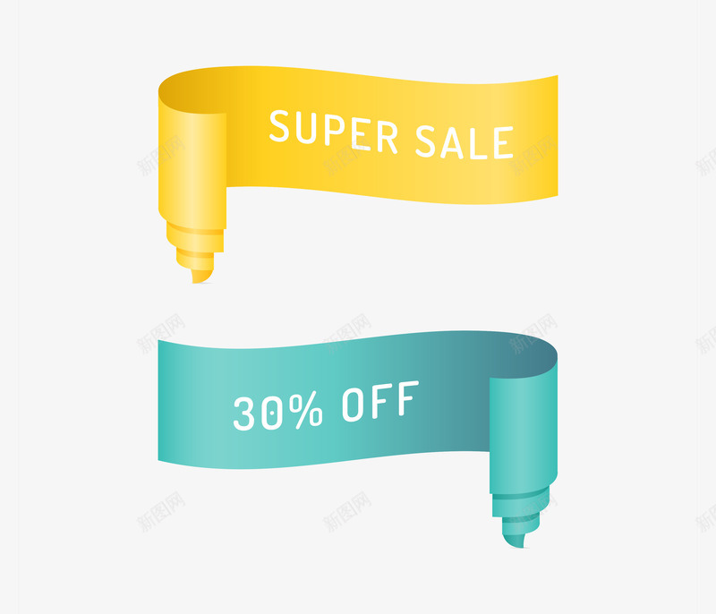2款卷边促销丝带png免抠素材_88icon https://88icon.com 丝带 促销 彩带 打折 绿色 黄色