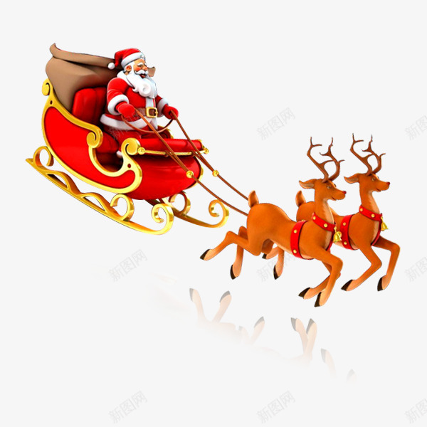 圣诞老人雪橇车送礼png免抠素材_88icon https://88icon.com 圣诞老人 圣诞节 羚羊 雪橇车 麋鹿车