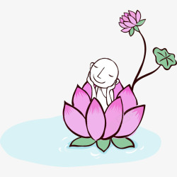 卡通小沙弥手绘坐在莲花中的小和尚高清图片