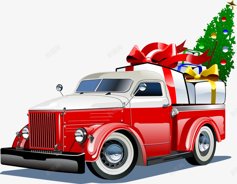 圣诞节红色卡通卡车png免抠素材_88icon https://88icon.com 卡通卡车 圣诞礼物 圣诞节卡车 红色卡车 绿色圣诞树 金色铃铛