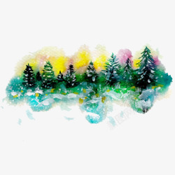 手绘冬日圣诞节森林雪景素材