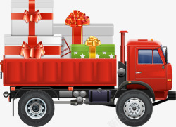 红色卡车红色圣诞节礼盒卡车高清图片