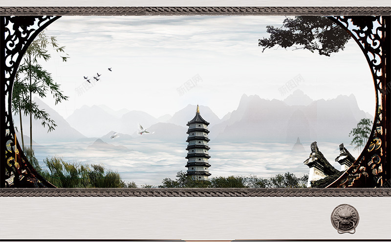 地产海报元素雷峰塔png免抠素材_88icon https://88icon.com 中国风 传统 古典镂空门框 商业元素 地产海报元素雷峰塔 大山 屋檐