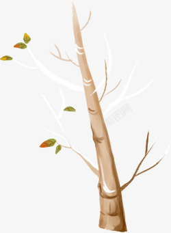 手绘秋季大树落叶素材
