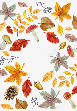 水彩绘秋季元素卡片矢量图素材