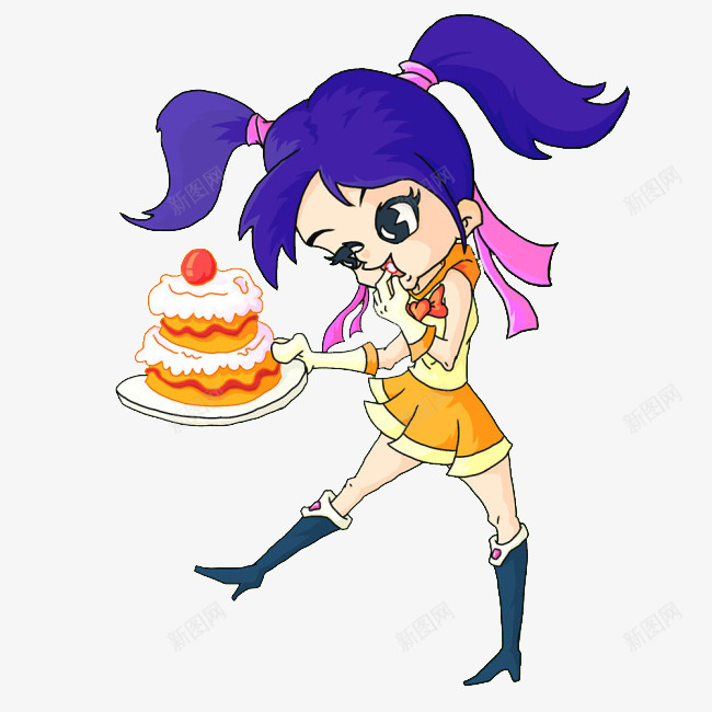偷吃的小女孩png免抠素材_88icon https://88icon.com 卡通 吃货 紫色的头发 美少女 蛋糕 贪吃 贪吃表情