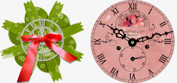 绿色挂钟素材绿色装饰镂空挂钟和粉色挂钟高清图片