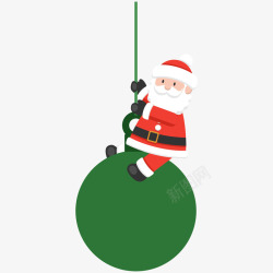 绿色吊球卡通坐在吊球上的圣诞老人高清图片