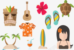 夏威夷小吉他矢量图夏威夷度假海滩元素高清图片
