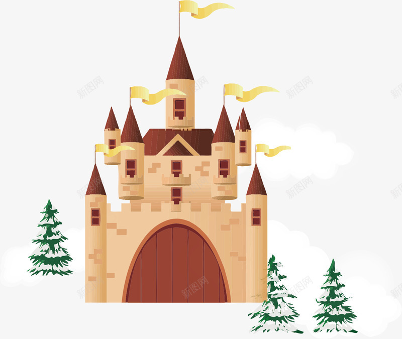 冰雪城堡矢量图ai免抠素材_88icon https://88icon.com 冰雪城堡 卡通 城堡 外观 建筑 彩色 矢量图