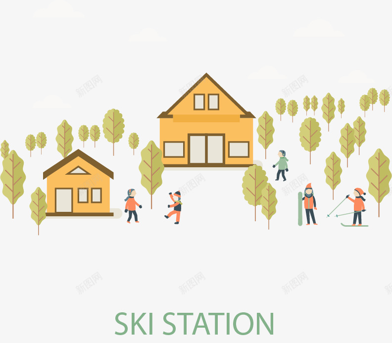 滑雪场情景矢量图eps免抠素材_88icon https://88icon.com 冬季 滑雪 滑雪场 矢量素材 运动 矢量图