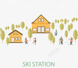 滑雪场情景矢量图素材