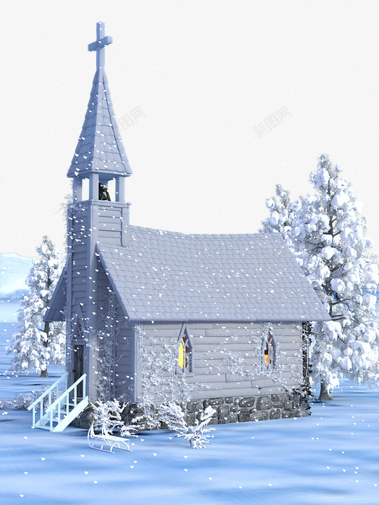 圣诞雪景教会房子png免抠素材_88icon https://88icon.com 圣诞 圣诞节 房子 教会 雪 雪景