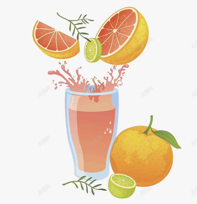 水彩橘色橙子果汁图png免抠素材_88icon https://88icon.com 卡通手绘 叶子 杯子 橙子 橙汁 水彩 水果