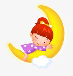 卡通小女孩在月亮上睡觉素材