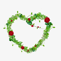 绿色藤蔓花朵装饰爱心边框素材