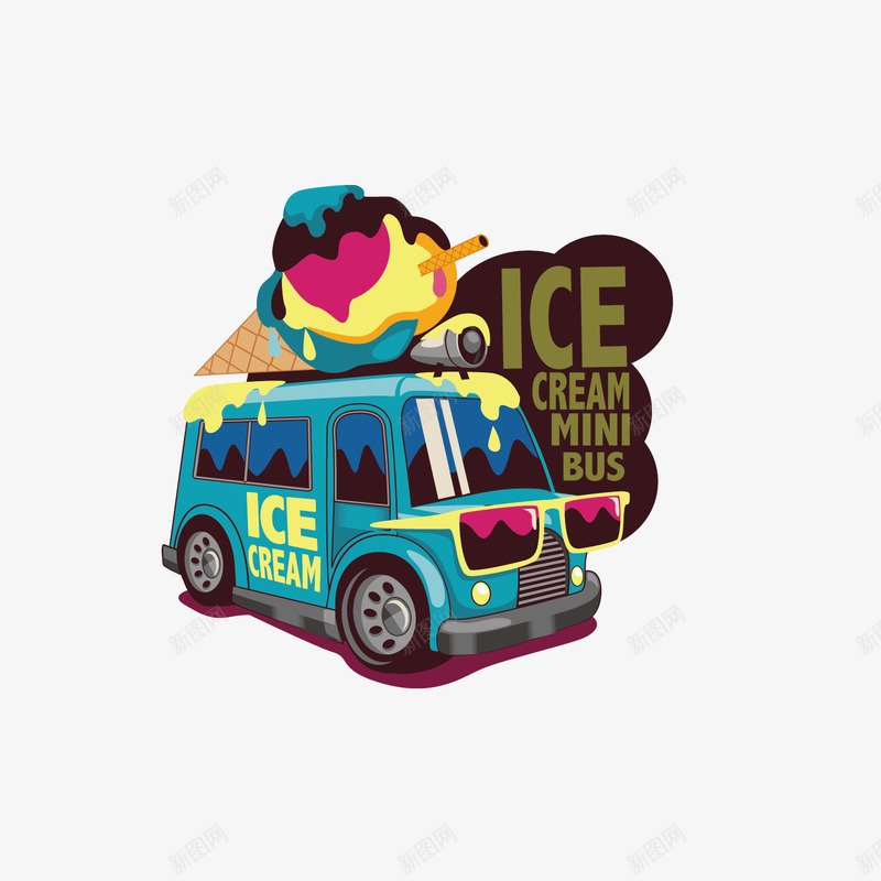 卖雪糕的车子手绘矢量图ai免抠素材_88icon https://88icon.com T恤印花 冰激凌 插画 时尚 欧美 汽车 炫酷 车子 雪糕 矢量图