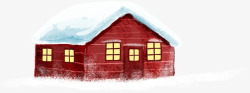 手绘红色可爱雪景房屋素材