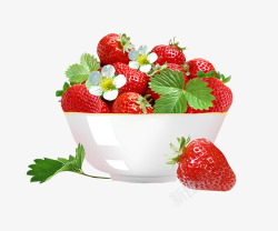 绿叶草莓白色瓷碗素材