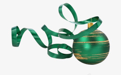绿色节日丝带金色线条装饰圆球素材