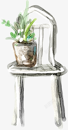 手绘室内漫画椅子植物盆栽素材