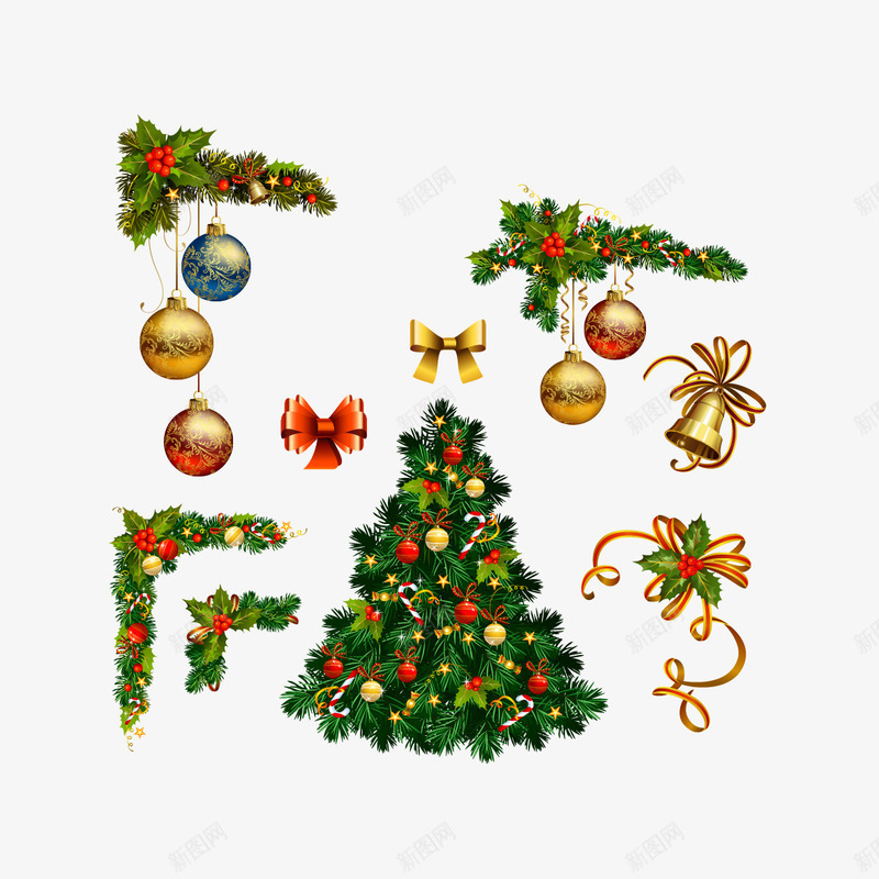 圣诞树和彩球png免抠素材_88icon https://88icon.com 丝带 圣诞树 圣诞节 彩球 蝴蝶结