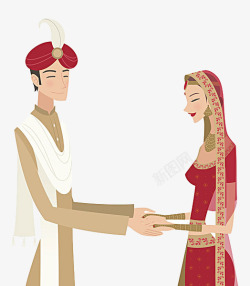 民族手拉手卡通少数民族结婚的男女高清图片